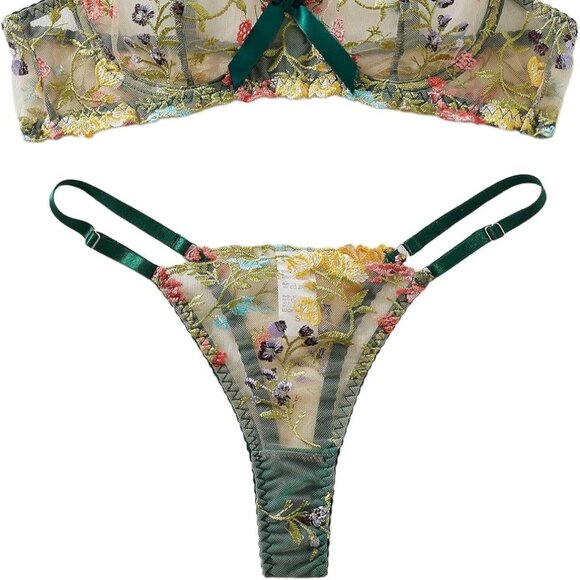 2PC Lingerie Set For Women Sexy Floral Embroidered Size Large - Picture 3 of 9
